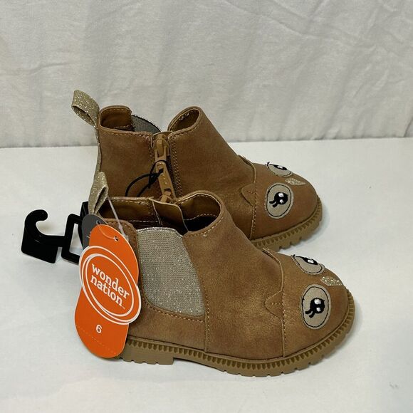 Wonder Nation Toddler Girls Size 6 Brown Owl Side Zip Chelsea Boots NEW - Picture 2 of 6